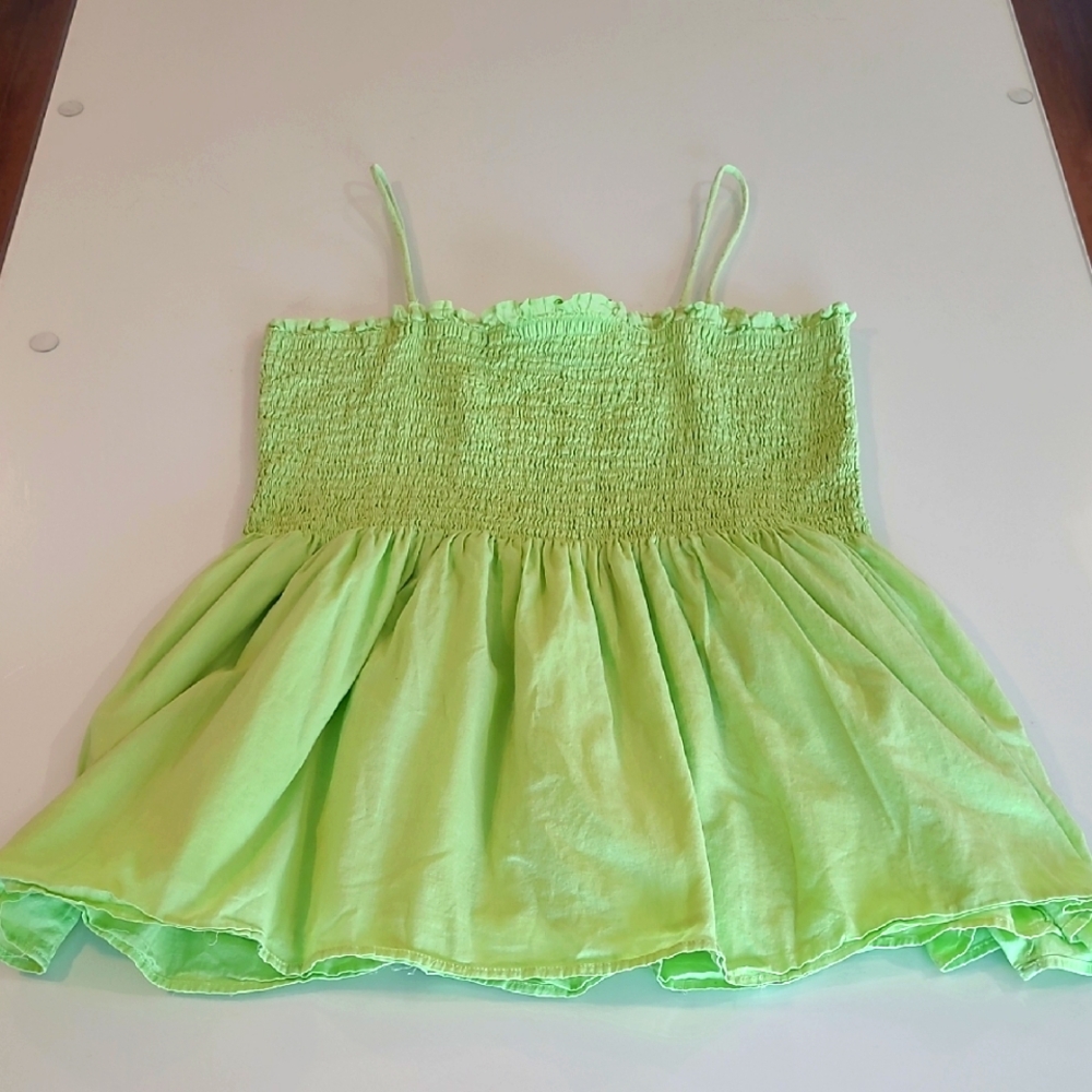 Y2K Pink Girl Collection Bright Green Ruched Bustline Peplum 100% Cotton Top